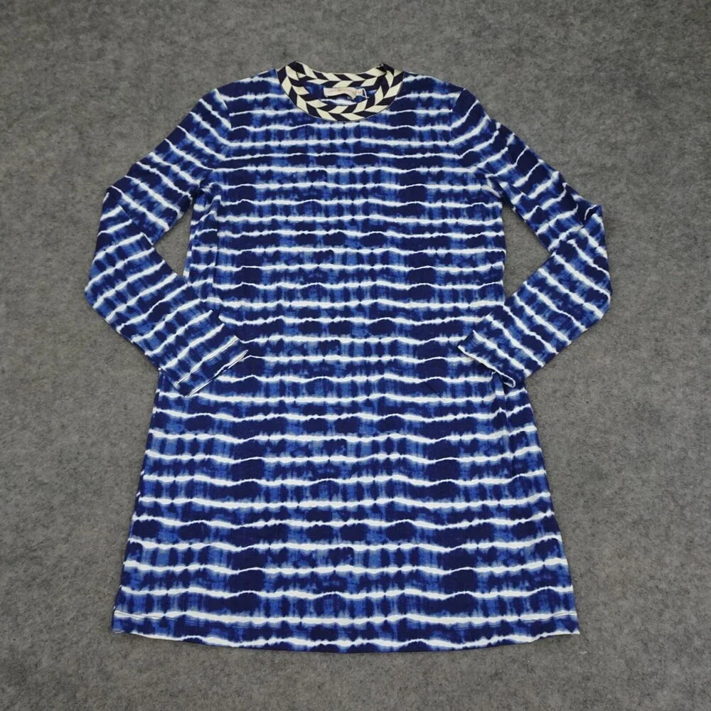 Tory Burch Dress Womens Medium M Blue Shift Midi Tye Die Career Stretch Hollie